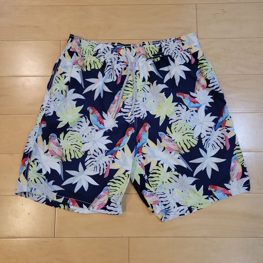 Vilebrequin Men’s 2XL Parrot Floral Tropical Swim Trunks Shorts Navy 36x8